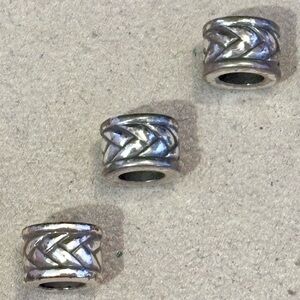 Three Brighton Narva spacers Silver beads Wheat design engraved Retired